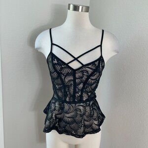 Vintage Y2K Charlotte Russe Womens Medium Black Lace Peplum Tank Top Strappy